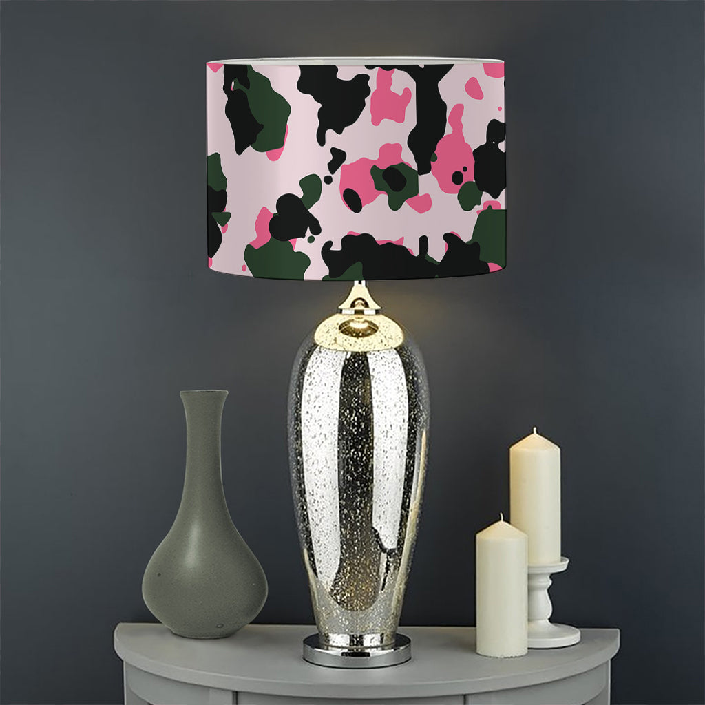 Pink Green And Black Camouflage Print Drum Lamp Shade