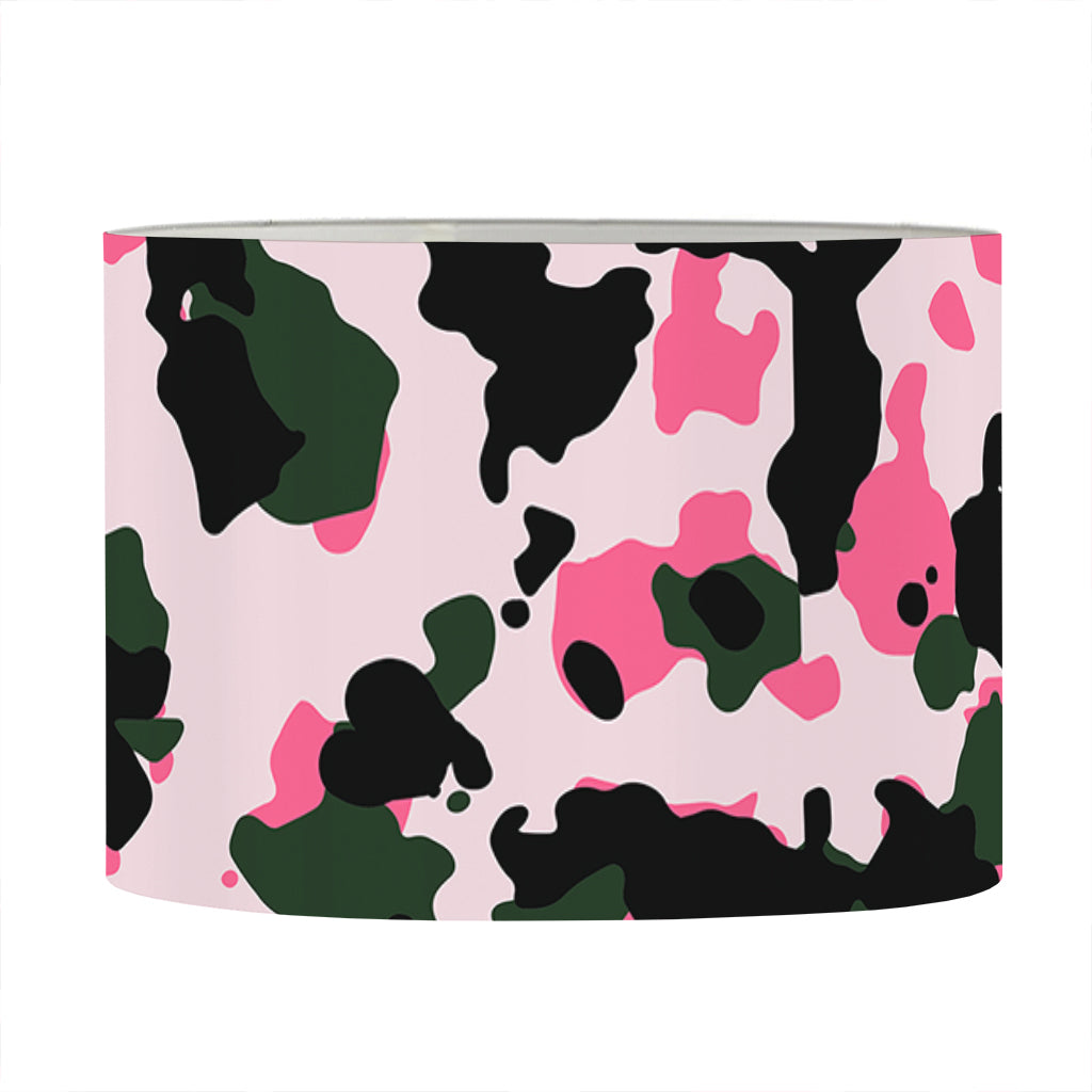 Pink Green And Black Camouflage Print Drum Lamp Shade