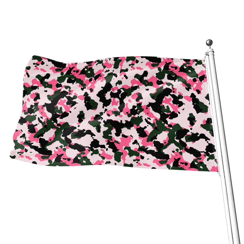 Pink Green And Black Camouflage Print Flag