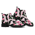 Pink Green And Black Camouflage Print Flat Ankle Boots