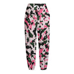 Pink Green And Black Camouflage Print Fleece Lined Knit Pants