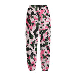 Pink Green And Black Camouflage Print Fleece Lined Knit Pants