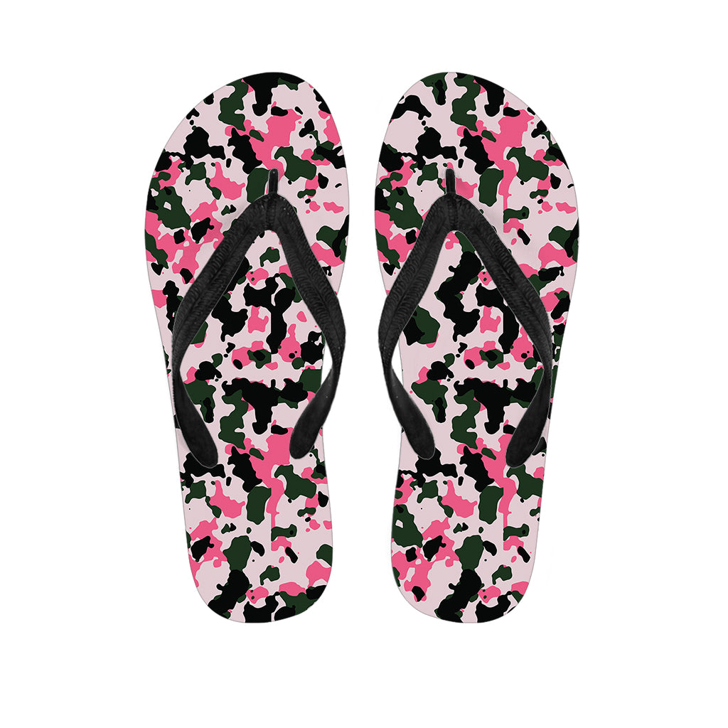 Pink Green And Black Camouflage Print Flip Flops