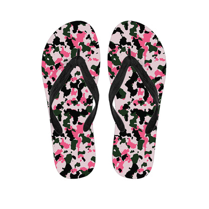 Pink Green And Black Camouflage Print Flip Flops