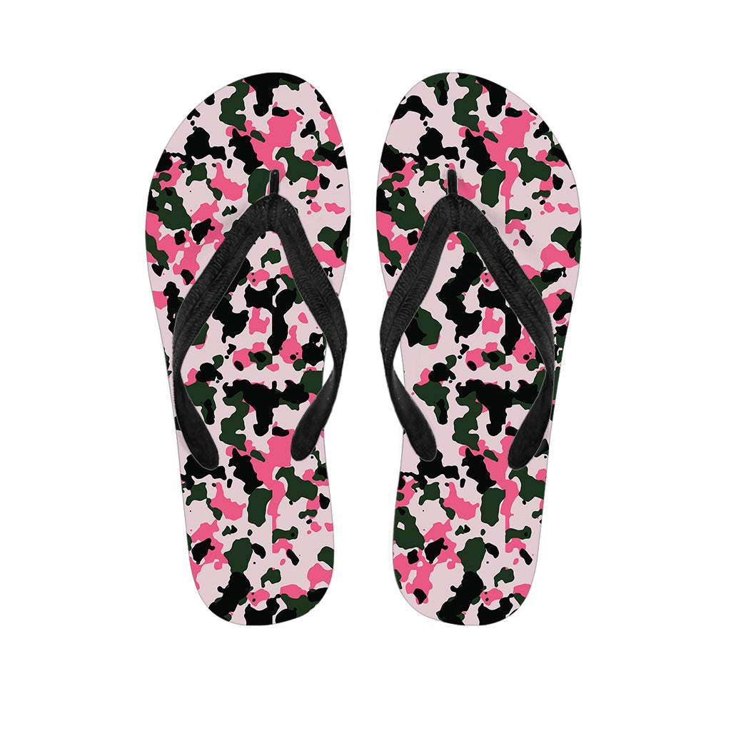Pink Green And Black Camouflage Print Flip Flops