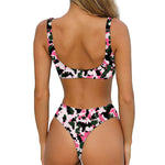 Pink Green And Black Camouflage Print Front Bow Tie Bikini