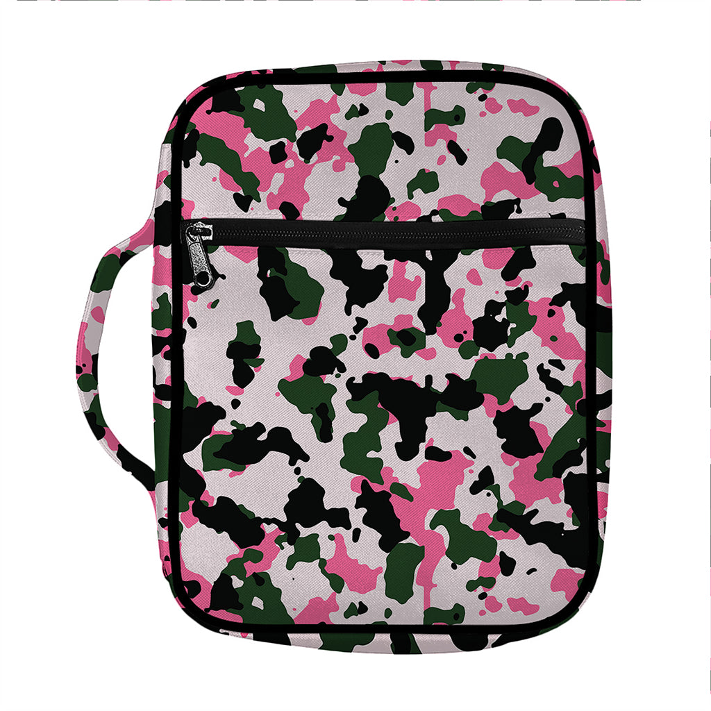 Pink Green And Black Camouflage Print Front Pocket Bible Bag