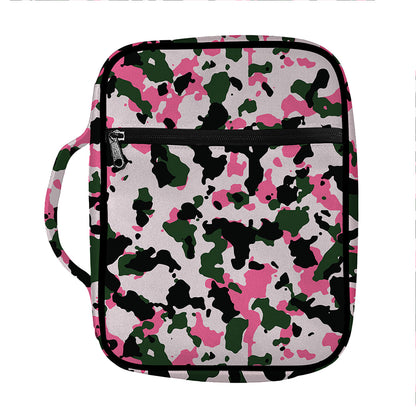 Pink Green And Black Camouflage Print Front Pocket Bible Bag
