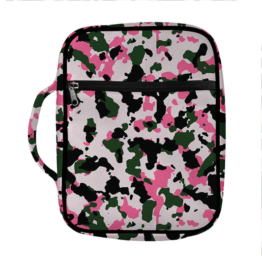 Pink Green And Black Camouflage Print Front Pocket Bible Bag