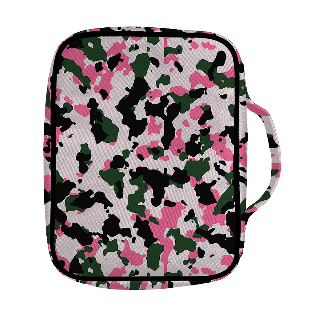 Pink Green And Black Camouflage Print Front Pocket Bible Bag