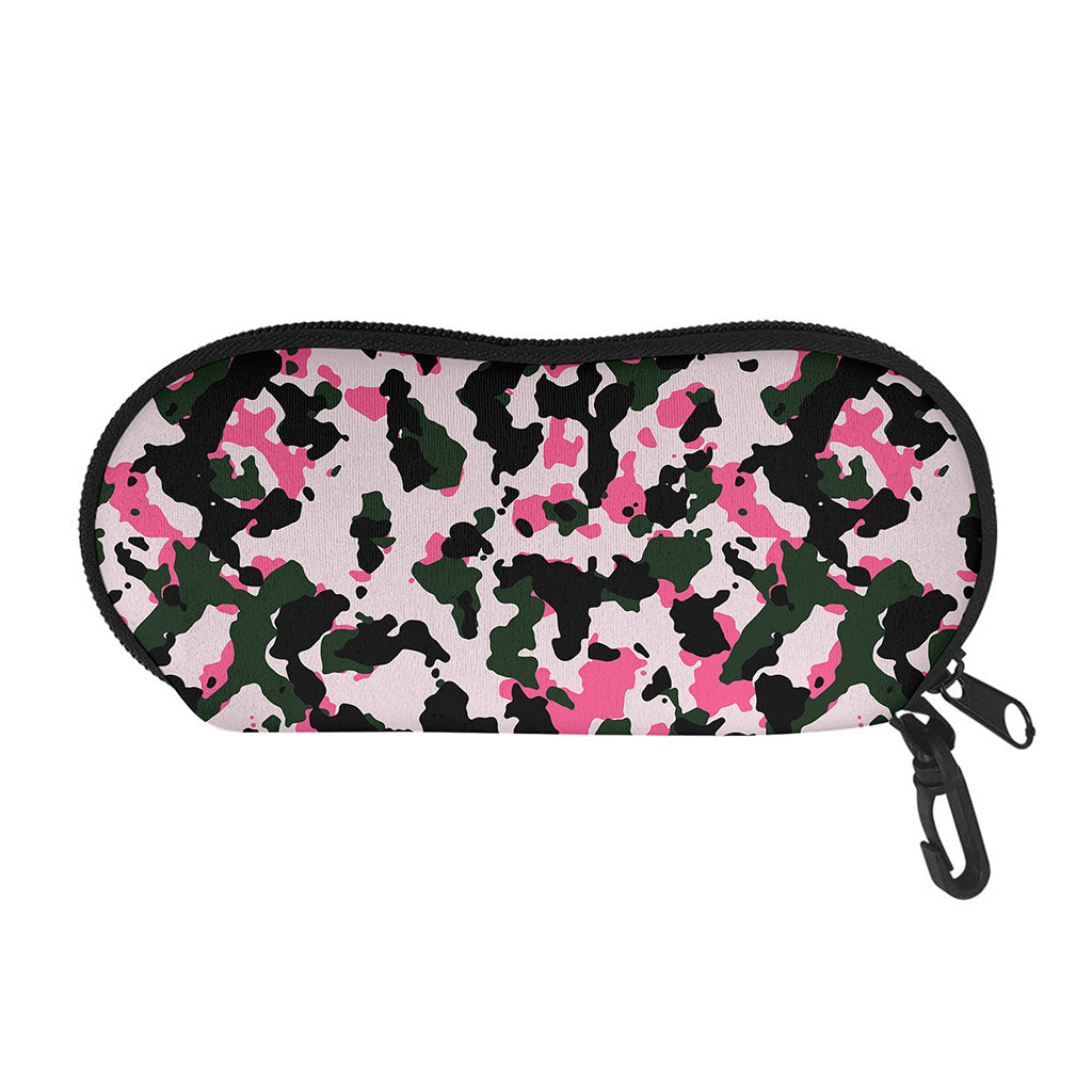 Pink Green And Black Camouflage Print Glasses Case