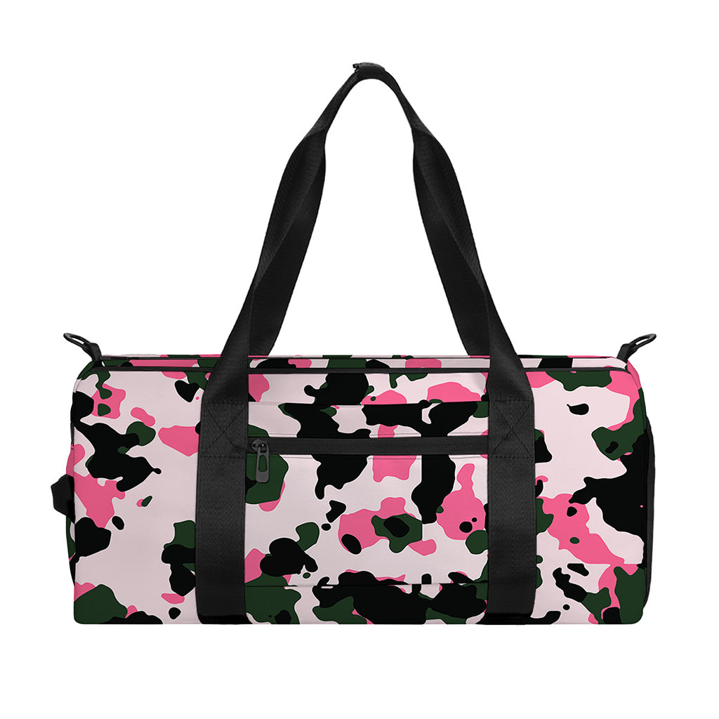 Pink Green And Black Camouflage Print Gym Bag