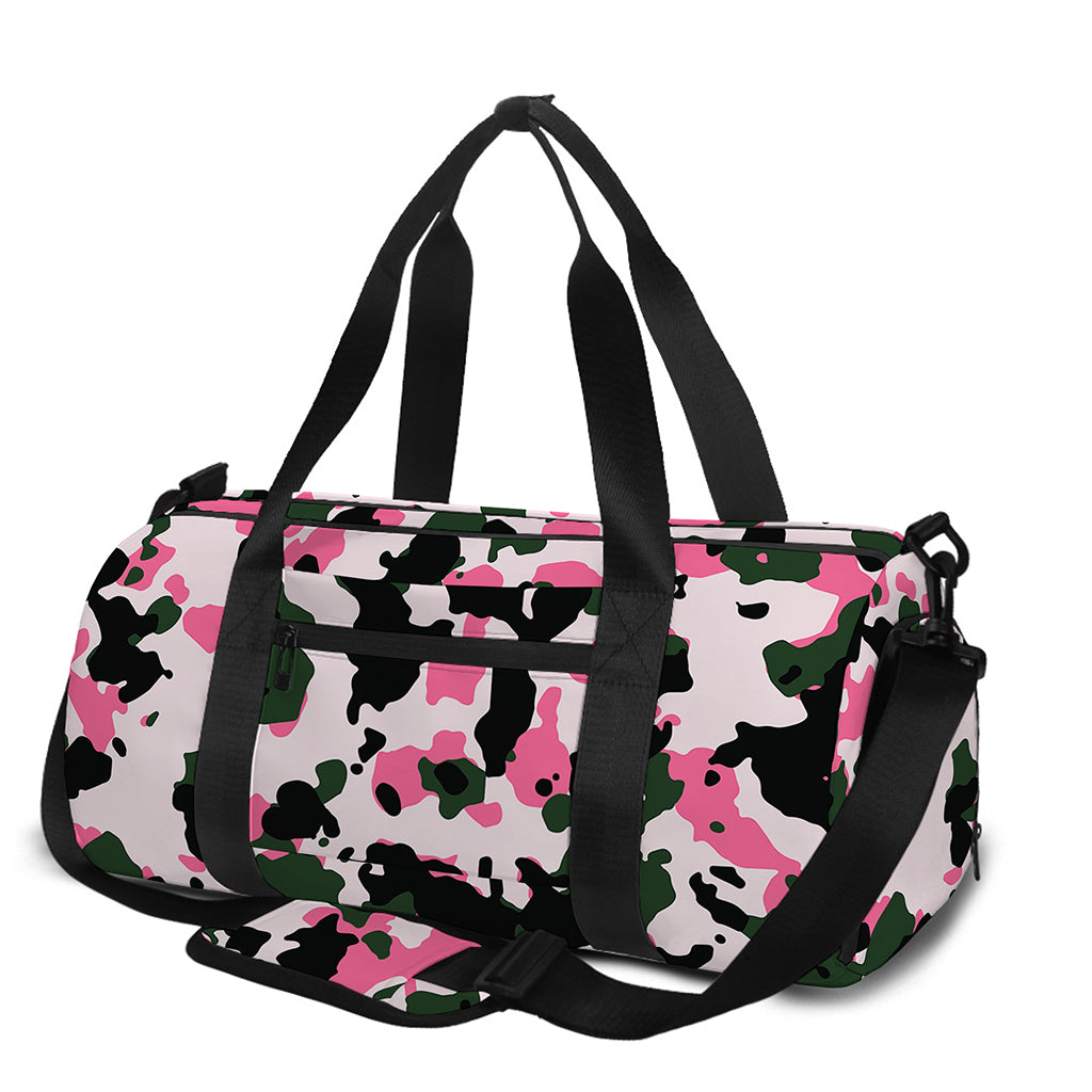 Pink Green And Black Camouflage Print Gym Bag