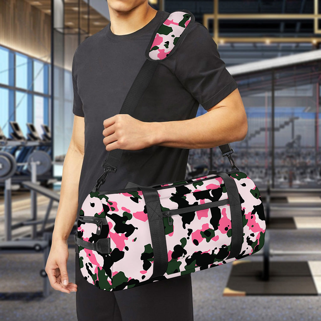 Pink Green And Black Camouflage Print Gym Bag