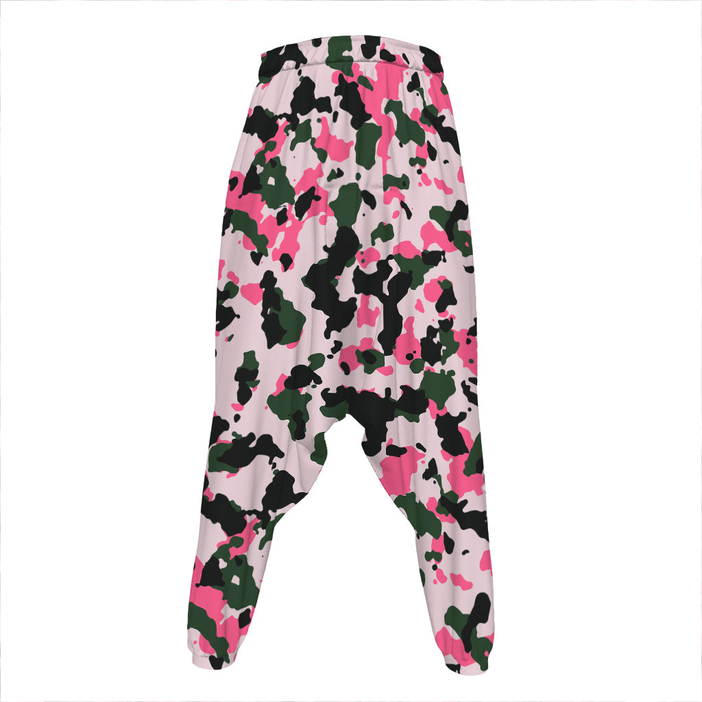 Pink Green And Black Camouflage Print Hammer Pants