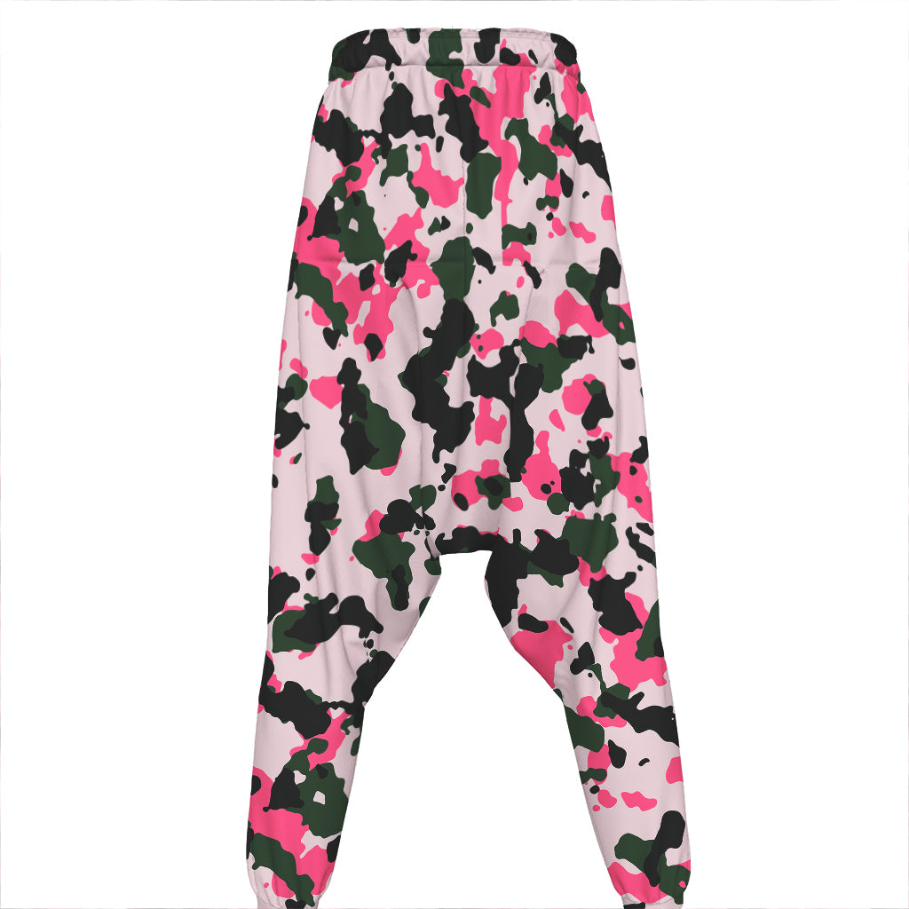 Pink Green And Black Camouflage Print Hammer Pants