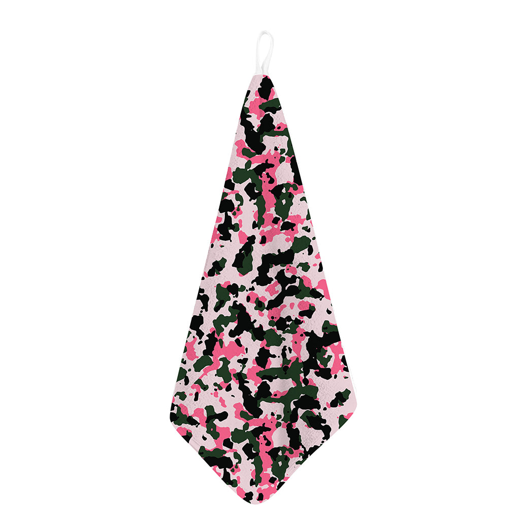 Pink Green And Black Camouflage Print Hand Towel