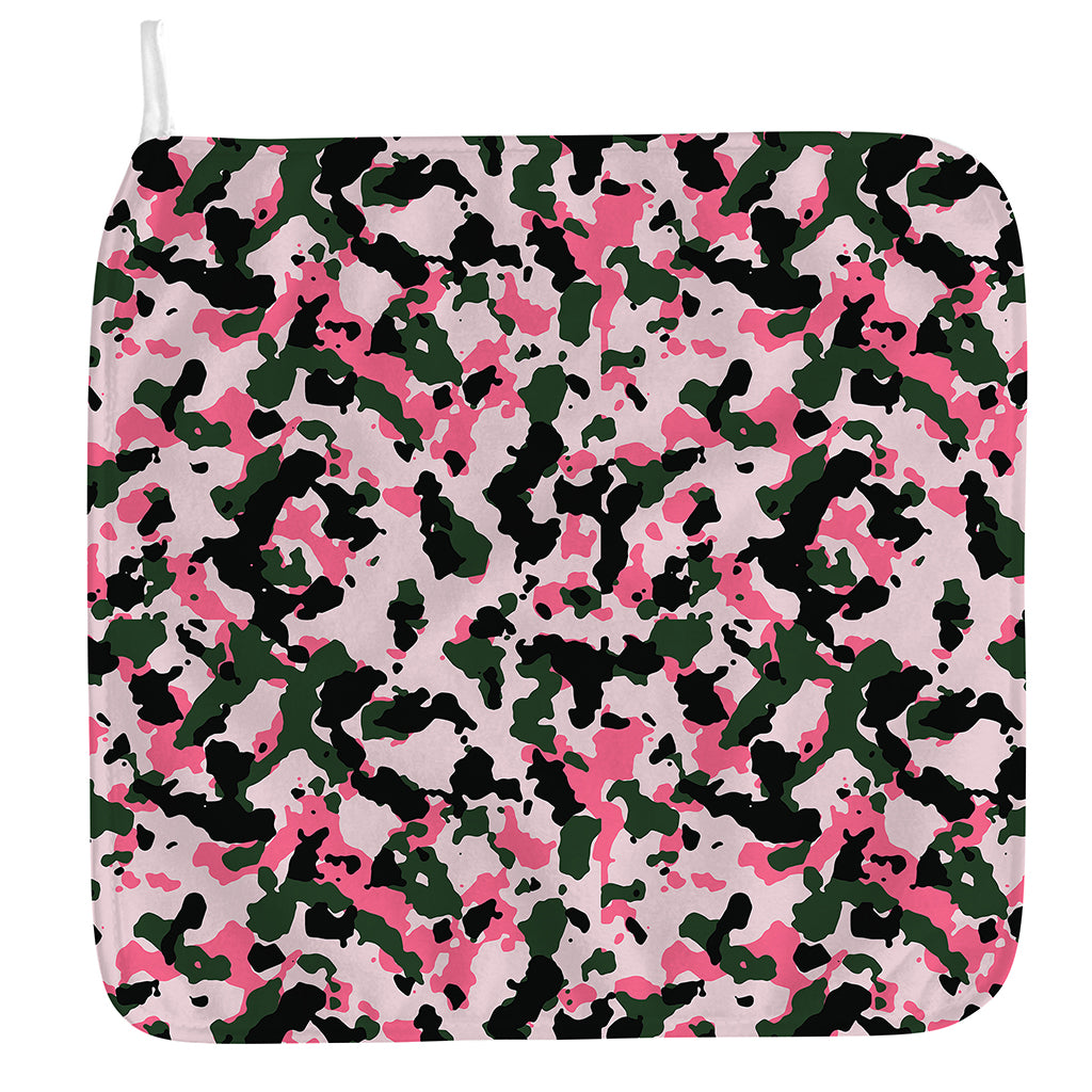 Pink Green And Black Camouflage Print Hand Towel