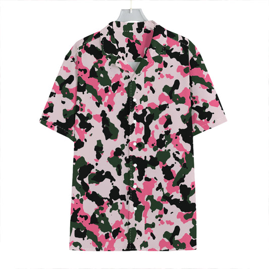 Pink Green And Black Camouflage Print Hawaiian Shirt