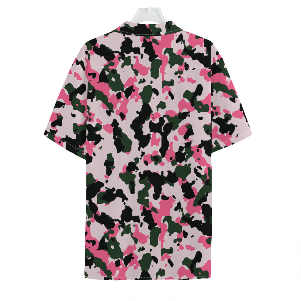 Pink Green And Black Camouflage Print Hawaiian Shirt