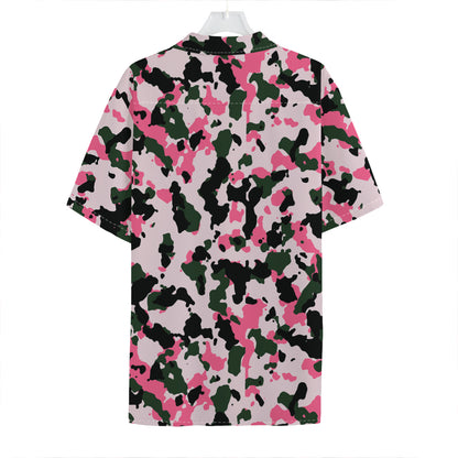 Pink Green And Black Camouflage Print Hawaiian Shirt