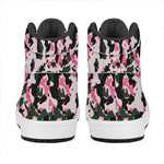 Pink Green And Black Camouflage Print High Top Leather Sneakers