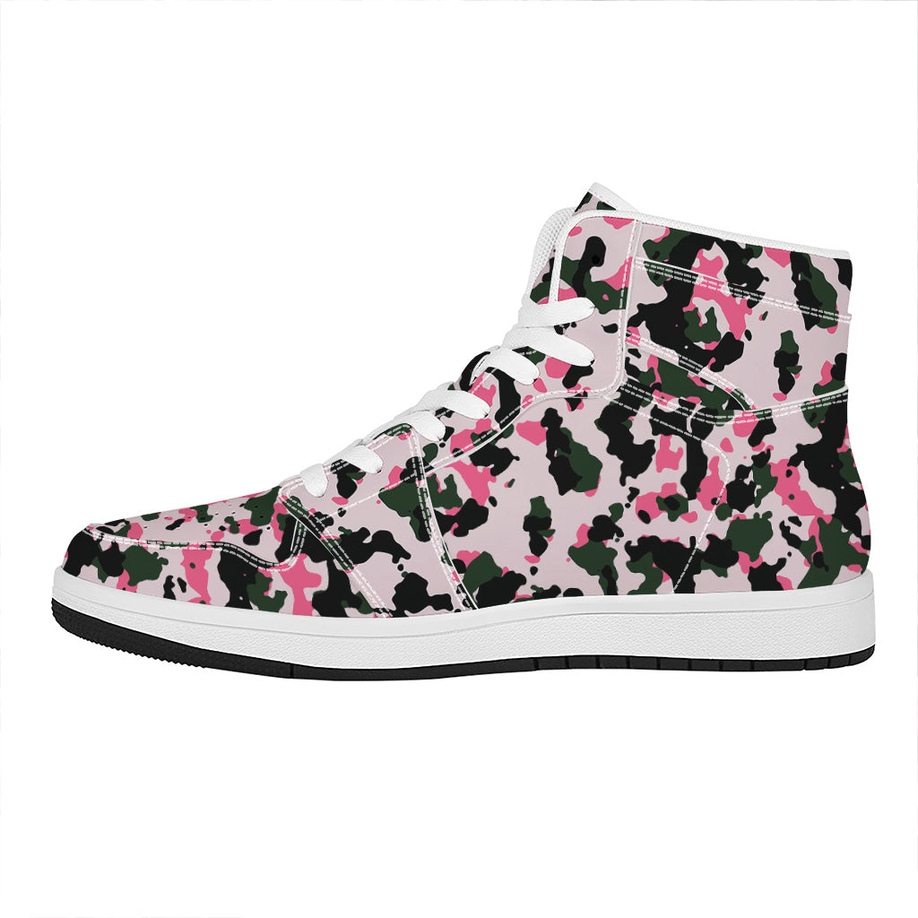 Pink Green And Black Camouflage Print High Top Leather Sneakers