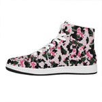 Pink Green And Black Camouflage Print High Top Leather Sneakers