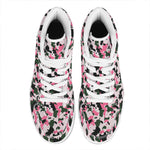 Pink Green And Black Camouflage Print High Top Leather Sneakers