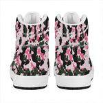 Pink Green And Black Camouflage Print High Top Leather Sneakers