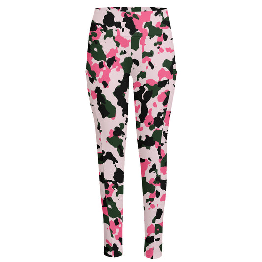 Pink Green And Black Camouflage Print High-Waisted Pocket Leggings