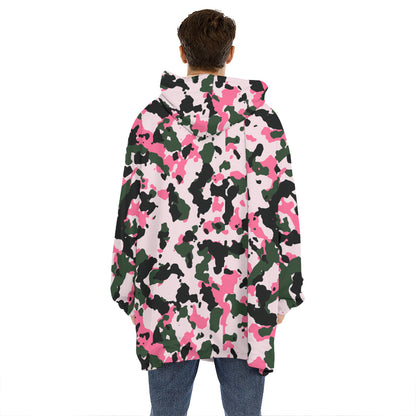 Pink Green And Black Camouflage Print Hoodie Blanket