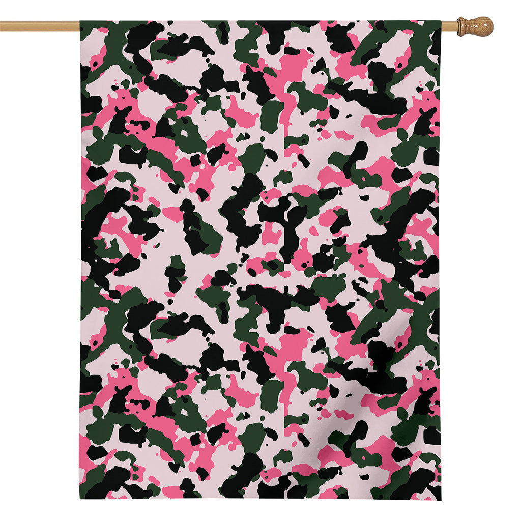 Pink Green And Black Camouflage Print House Flag