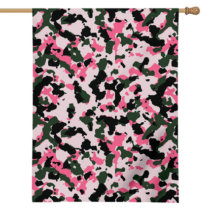 Pink Green And Black Camouflage Print House Flag