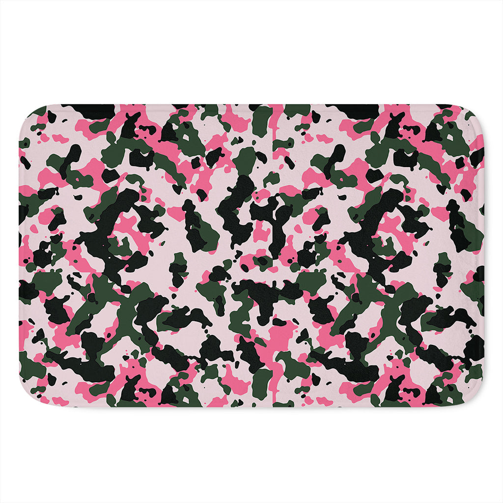 Pink Green And Black Camouflage Print Indoor Door Mat