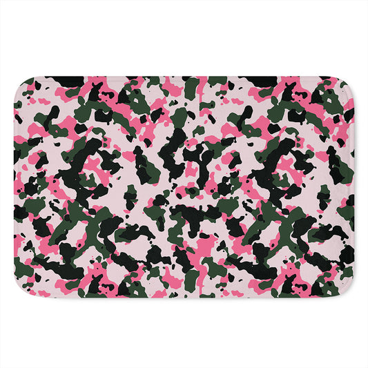Pink Green And Black Camouflage Print Indoor Door Mat