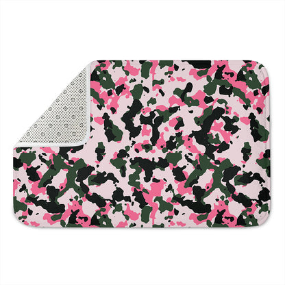 Pink Green And Black Camouflage Print Indoor Door Mat
