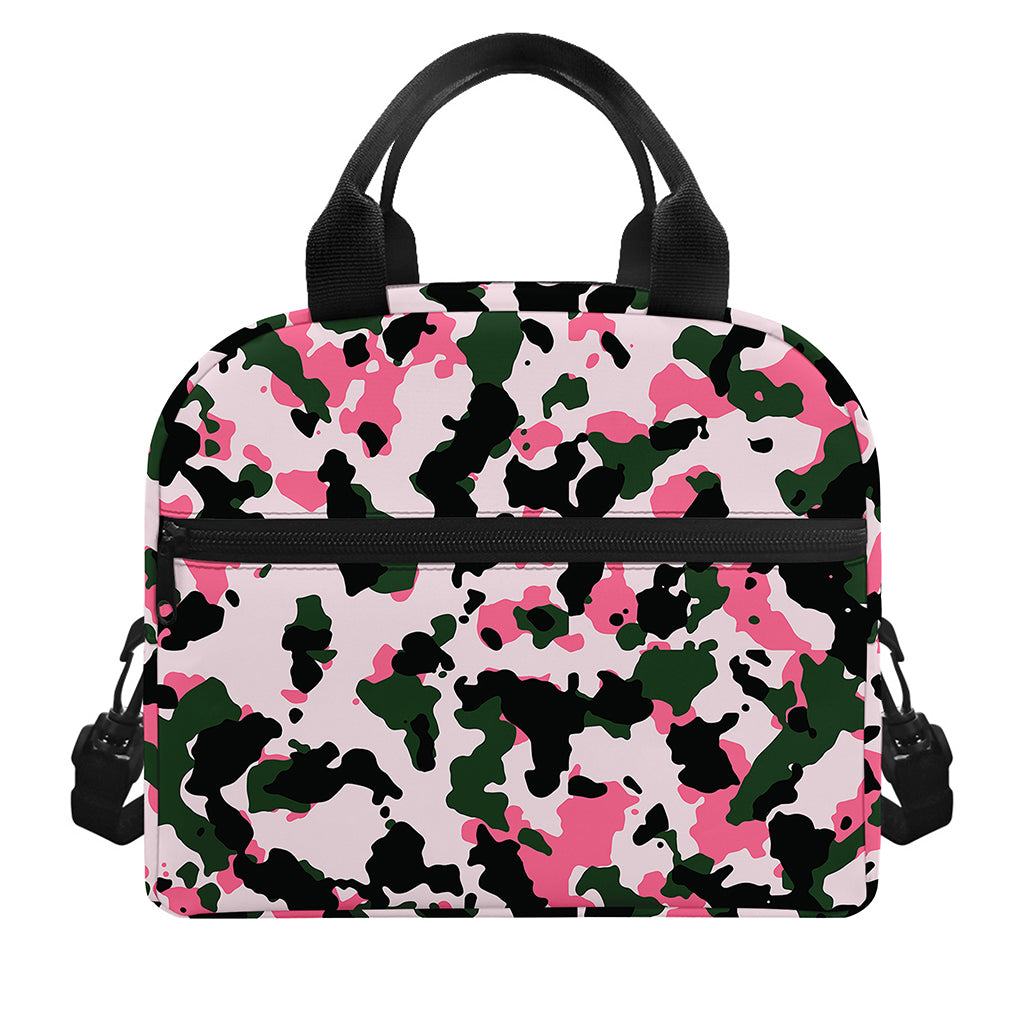 Pink Green And Black Camouflage Print Insulated Lunch Bag