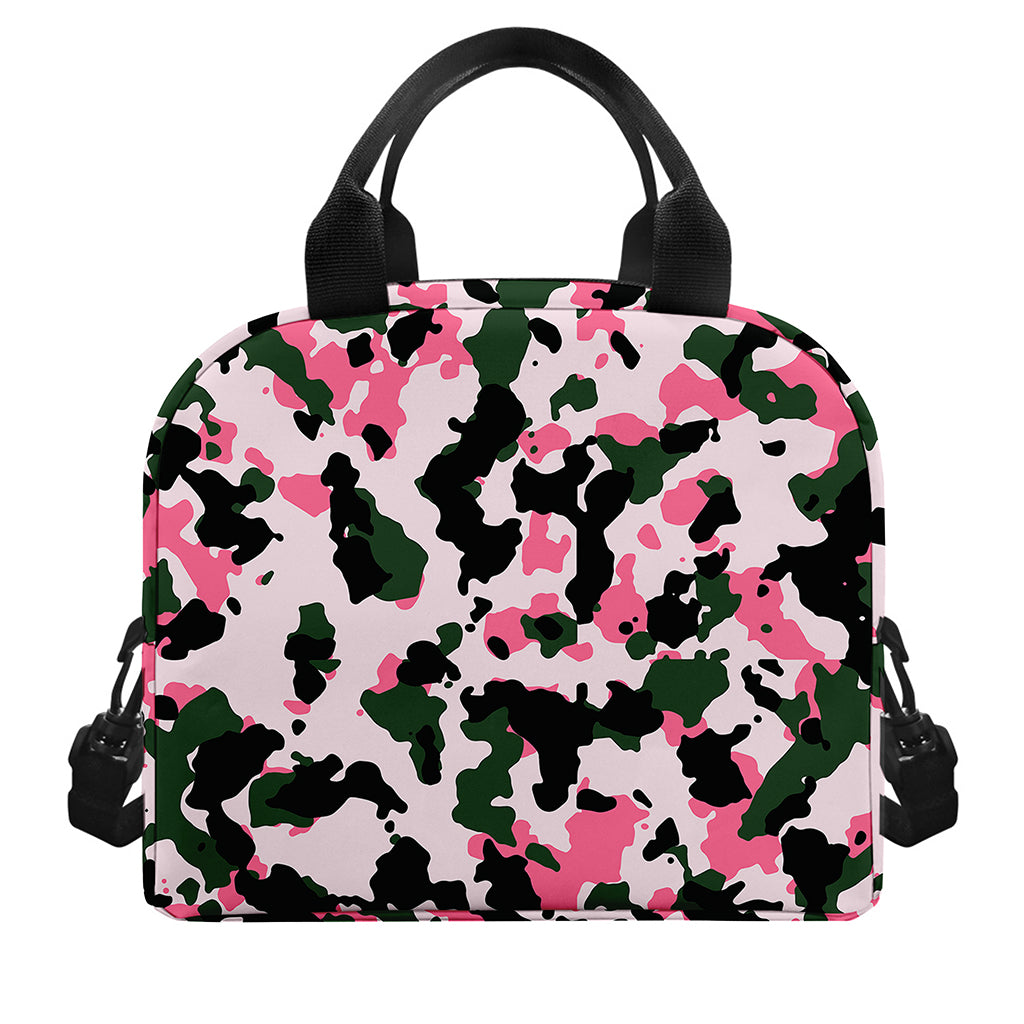 Pink Green And Black Camouflage Print Insulated Lunch Bag