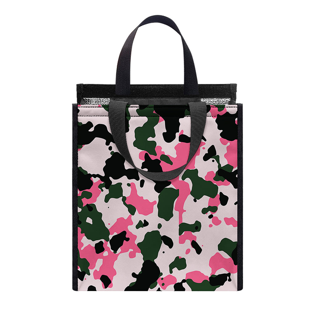 Pink Green And Black Camouflage Print Insulated Lunch Tote