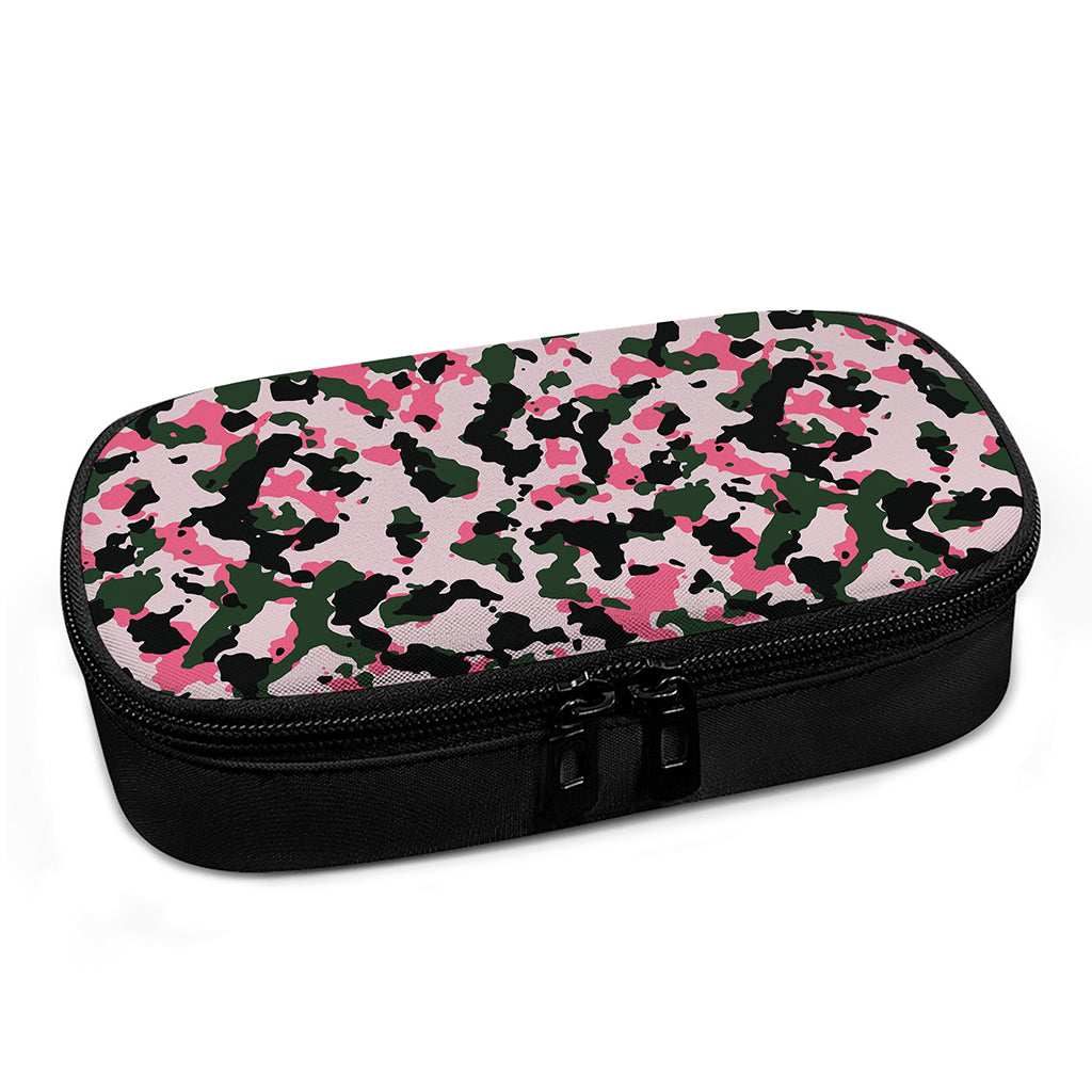 Pink Green And Black Camouflage Print Insulin Cooler Travel Case