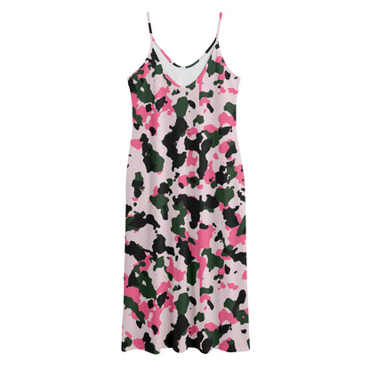 Pink Green And Black Camouflage Print Jersey Midi Cami Dress