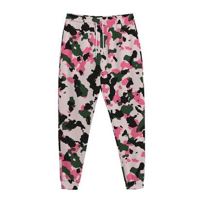 Pink Green And Black Camouflage Print Jogger Pants