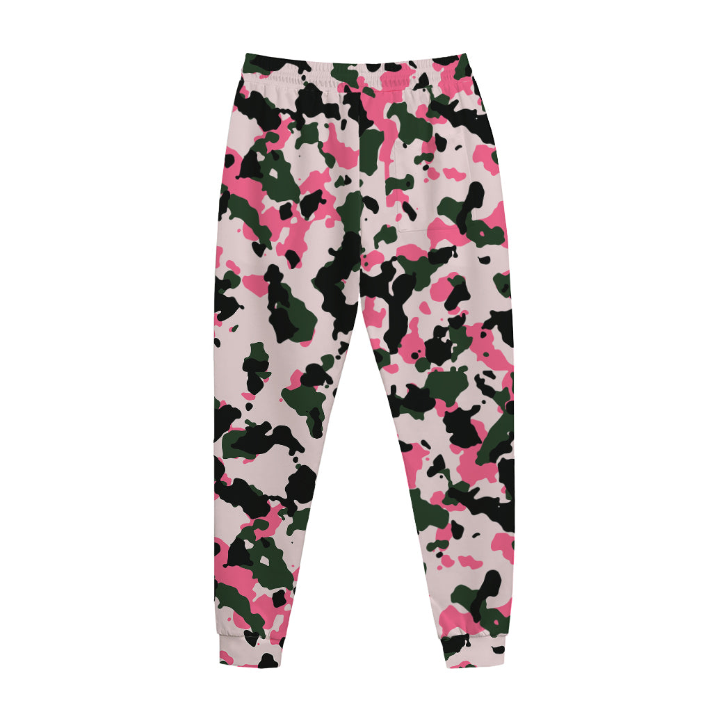Pink Green And Black Camouflage Print Jogger Pants