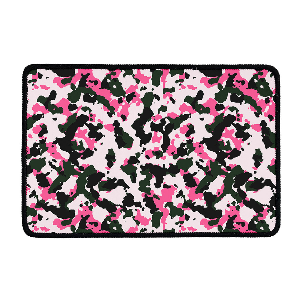 Pink Green And Black Camouflage Print Kitchen Mat