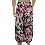 Pink Green And Black Camouflage Print Lantern Pants