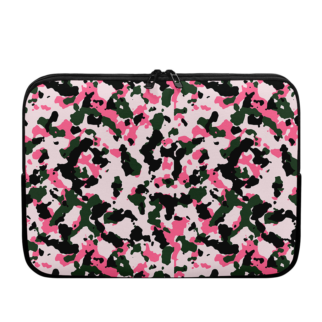 Pink Green And Black Camouflage Print Laptop Sleeve