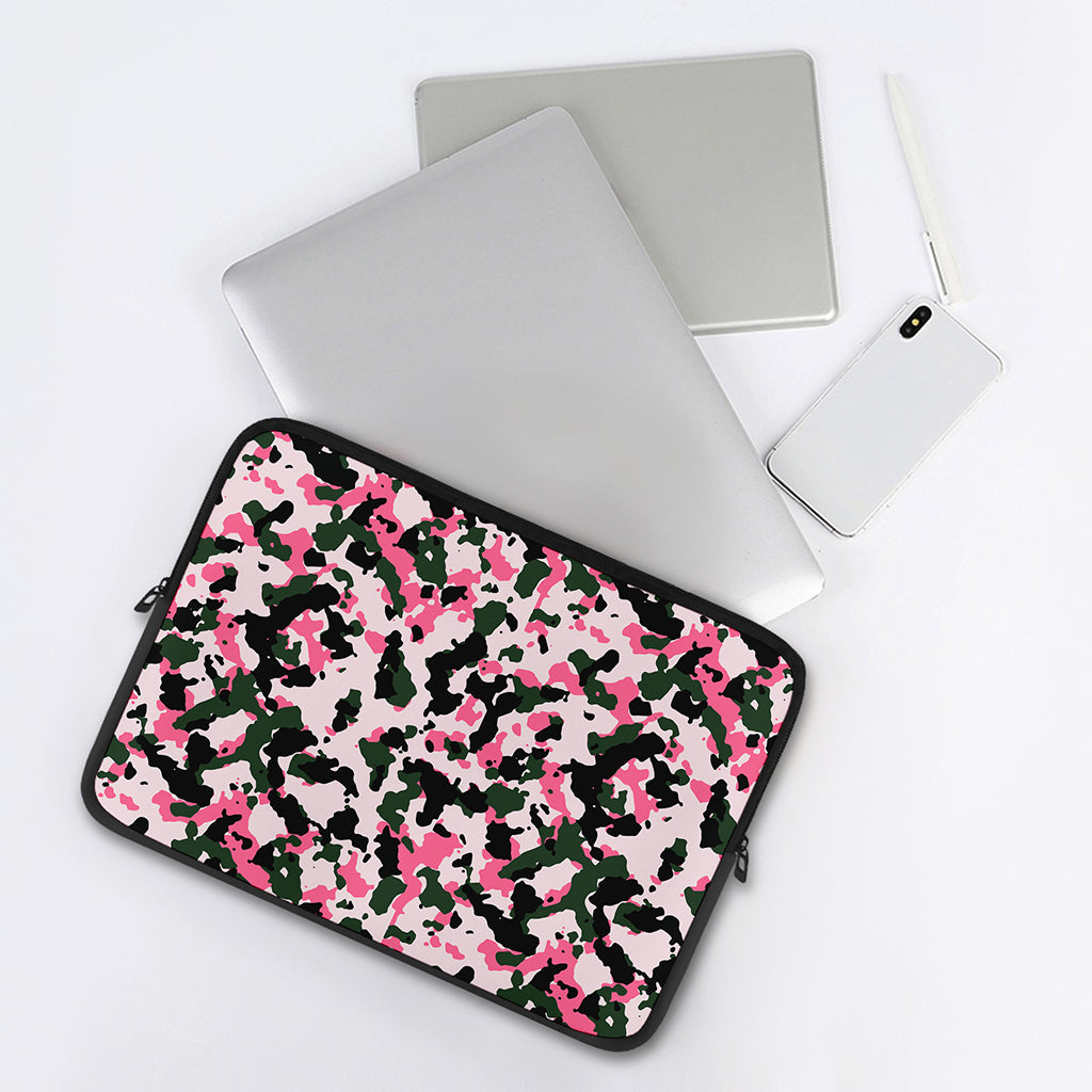 Pink Green And Black Camouflage Print Laptop Sleeve
