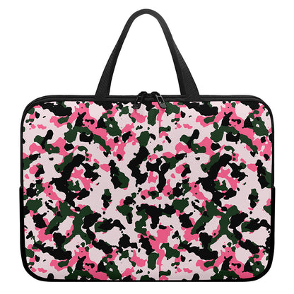 Pink Green And Black Camouflage Print Laptop Sleeve With Handle