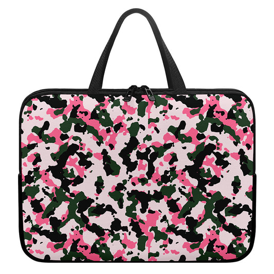 Pink Green And Black Camouflage Print Laptop Sleeve With Handle
